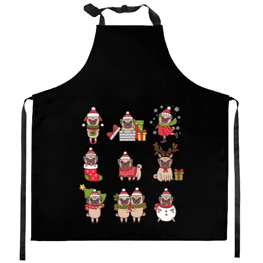 Christmas Pugs Cute Pug Lover Christmas Kitchen Aprons
