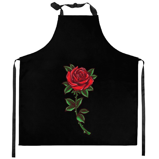 Red rose, Rose stem Kitchen Aprons