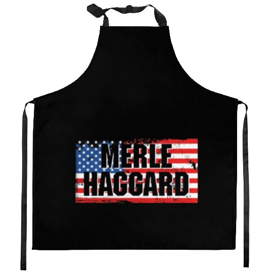 Vintage Graphic Merle Haggard On Flag Kitchen Aprons