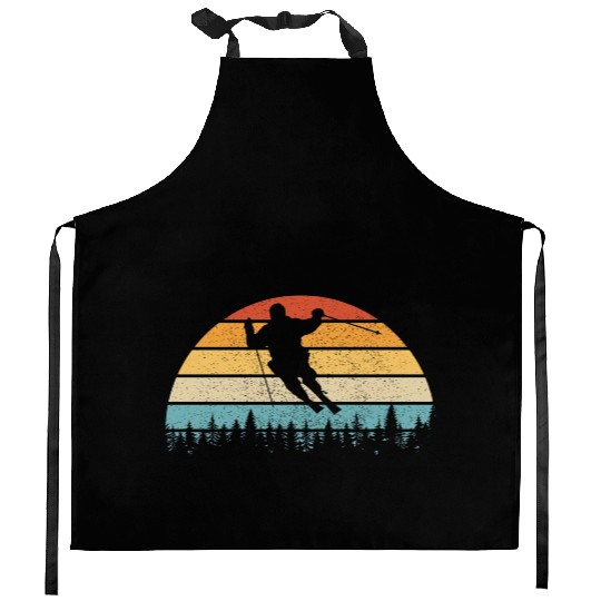 Vintage Sunset Skiing, Gift For Skiers Kitchen Aprons