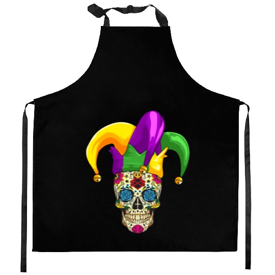 Sugar Skull Mardi Gras Jester Joker Louisiana Carn Kitchen Aprons