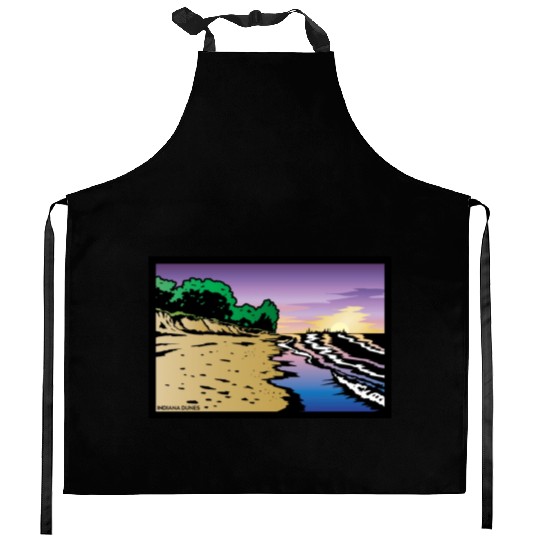 Purple Twilight Indiana Dunes Poster Kitchen Aprons