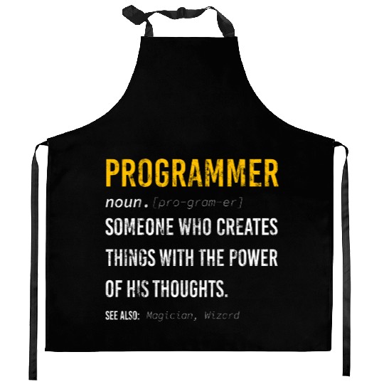 dev programmer funny definition power of thoughts Kitchen Aprons