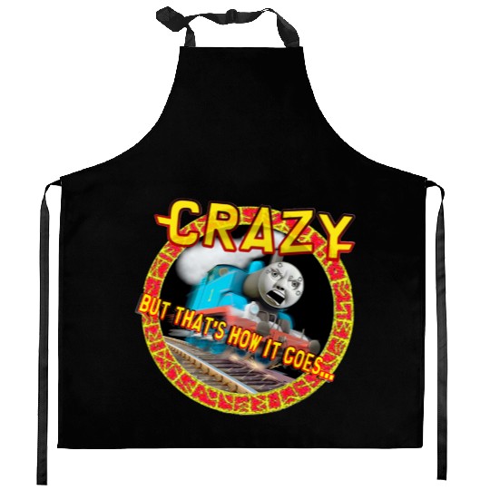 crazy train logo Kitchen Aprons