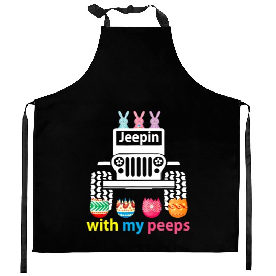 Jeepin With My Peeps Rabbit Riding Jeep Gift Kitchen Aprons