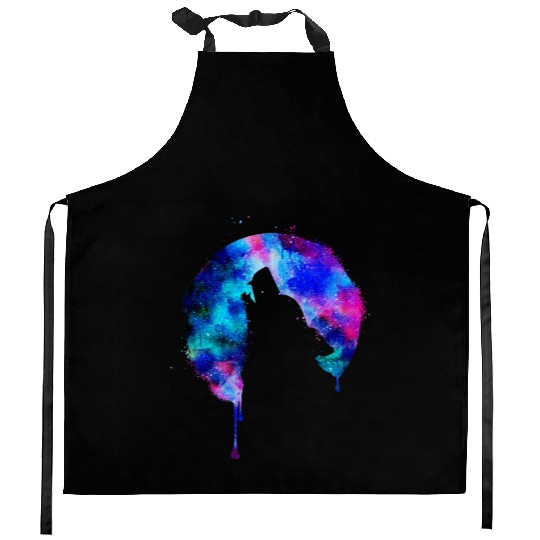 Howling wolf full moon wolves galaxy stars sky Kitchen Aprons