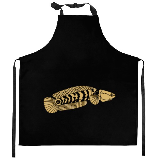 black and gold channa snakehead fish illustrations Kitchen Aprons
