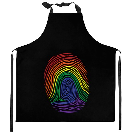 Gay Pride Rainbow Fingerprint - LGBTQ Pride Month Kitchen Aprons