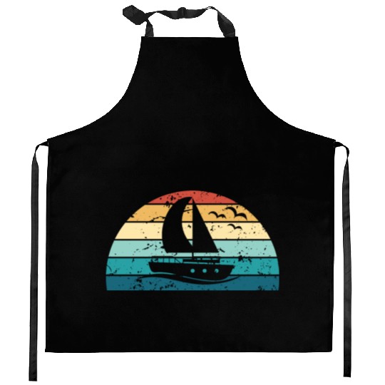 Retro Boating Sunset Vintage boat Sunrise Kitchen Aprons