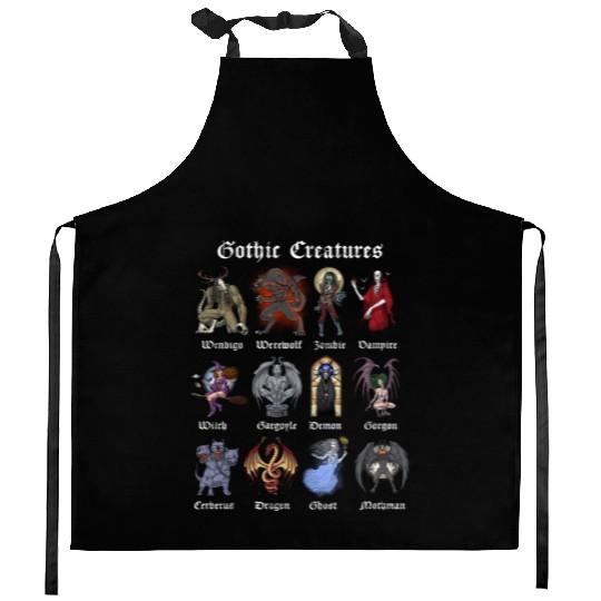 Cryptid Mythical Creatures Kitchen Aprons