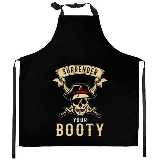 Surrender Your Booty Pirate Skull Crossbones Kitchen Aprons