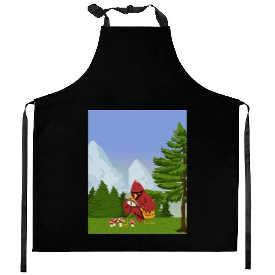 Cardinal Bird Foraging Collecting Mushrooms Kitchen Aprons
