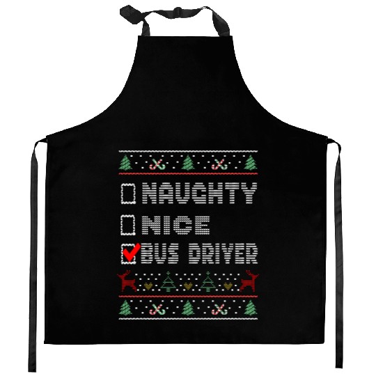 Naughty Nice Bus Driver, Matching Christmas Group Kitchen Aprons