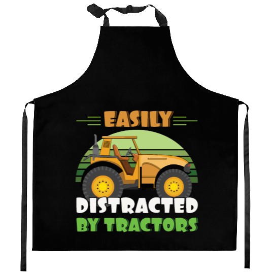 Farm Farmer Rancher Easily Distracted By Tractor Kitchen Aprons