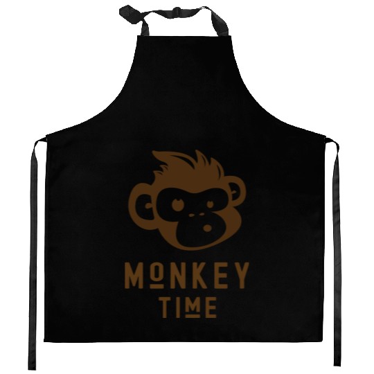 It's Monkey Time Cute Funny Monkey Face Kitchen Aprons