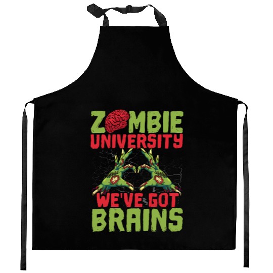 Zombie University We've Got Brains Trick Or Treat Kitchen Aprons
