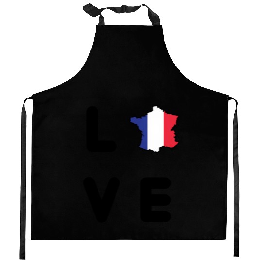 Love France - French flag and country silhouette Kitchen Aprons