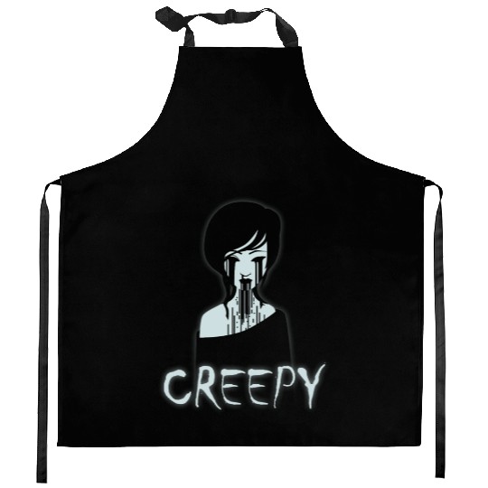 Creepy Scary Cursed Woman Ghost Halloween Horror Kitchen Aprons