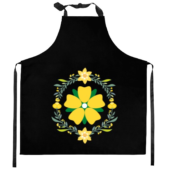 Circle of Green and Yellow Flowers Kitchen Aprons