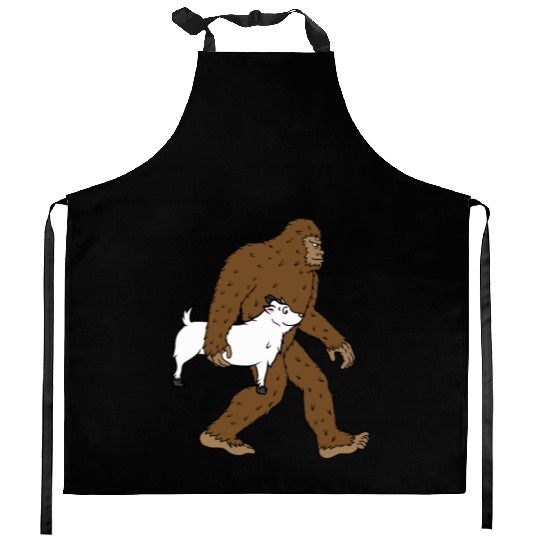 Bigfoot Sasquatch Carrying Goat Kitchen Aprons