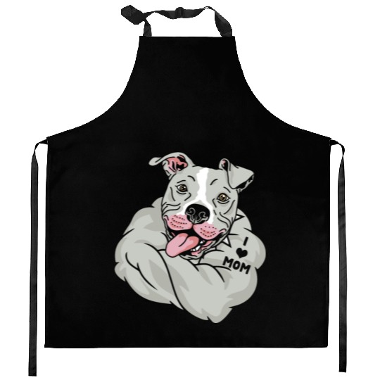 Cute Pitbull I Love Mom Tattoo Kitchen Aprons