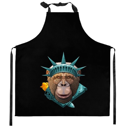 Statue Of Liberty Chimpanzee 4th Of July Animal US Kitchen Aprons
