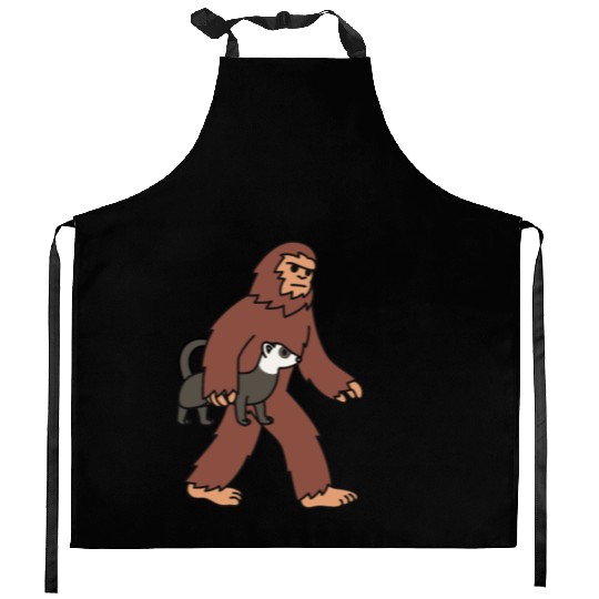 Bigfoot Sasquatch Walking Ferret Kitchen Aprons
