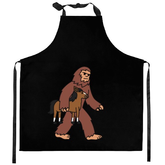 Bigfoot Sasquatch Walking Horse Kitchen Aprons