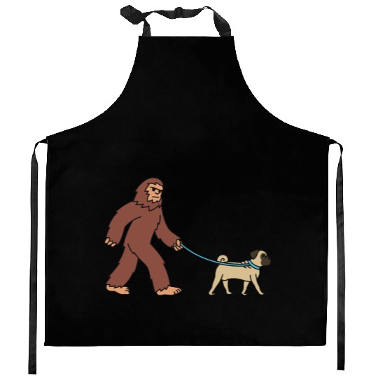 Bigfoot Sasquatch Walking Pug Kitchen Aprons
