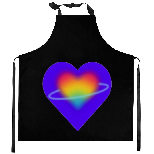 rainbow heart pride Kitchen Aprons
