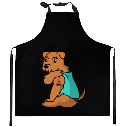 I Love Mom Tattoo Airedale Terrier Kitchen Aprons