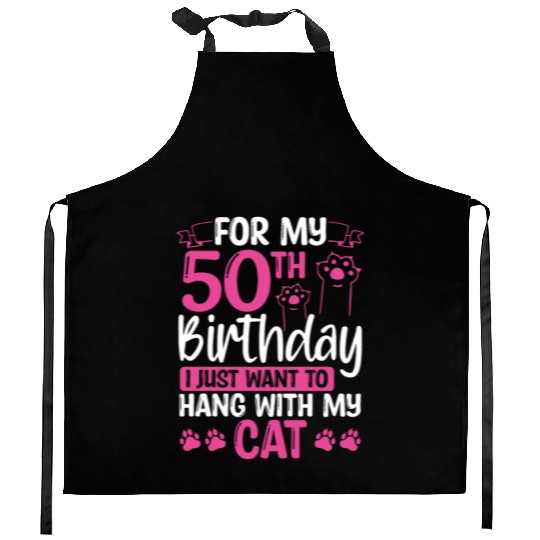 50 Year Old Cat Mom my Cat Dad Kitty 50th Birthday Kitchen Aprons