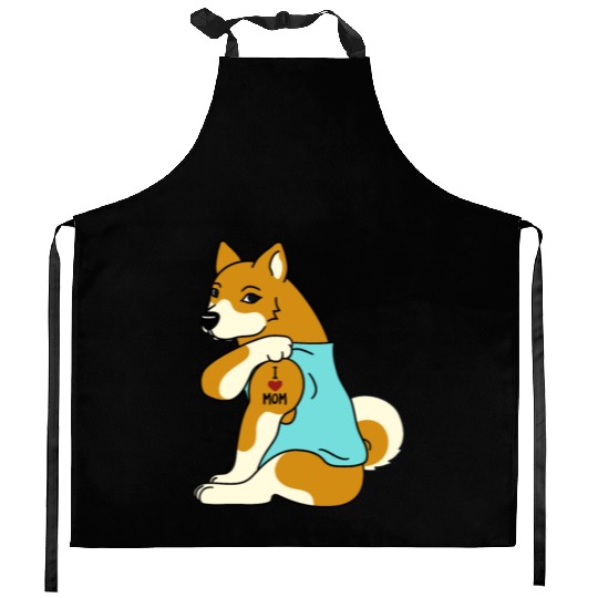 I Love Mom Tattoo Shiba Inu Kitchen Aprons
