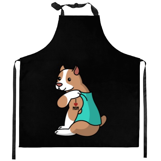 I Love Mom Tattoo Pit Bull Kitchen Aprons