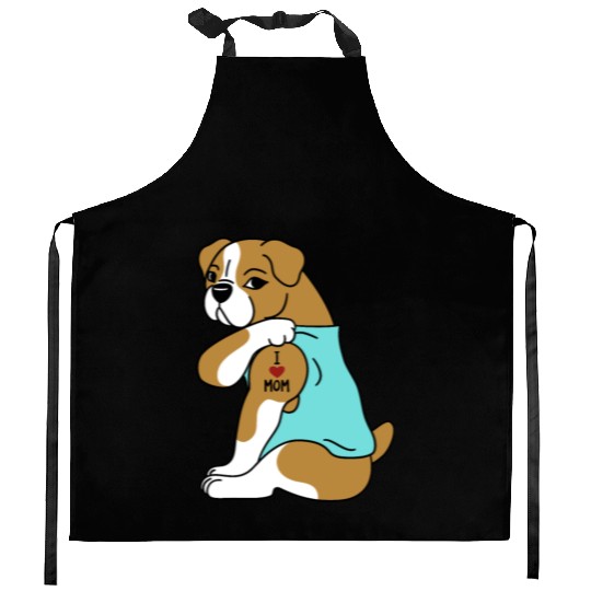 I Love Mom Tattoo English Bulldog Kitchen Aprons