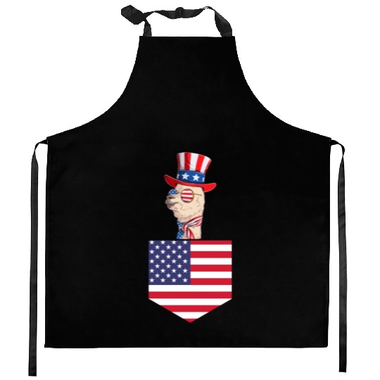Llama Patriotic Day US Flag Llama Pocket 4th of Kitchen Aprons
