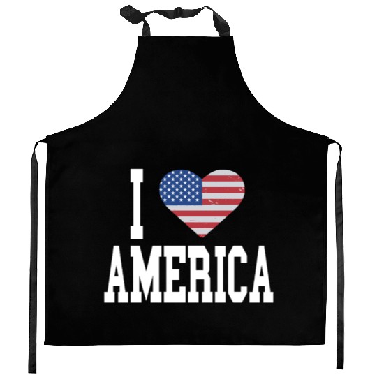 US Flag Proud American I Heart America, I Love Kitchen Aprons