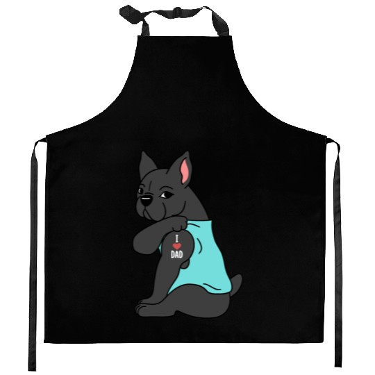 I Love Dad French Bulldog Kitchen Aprons