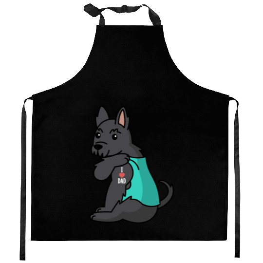 I Love Dad Scottish Terrier Kitchen Aprons