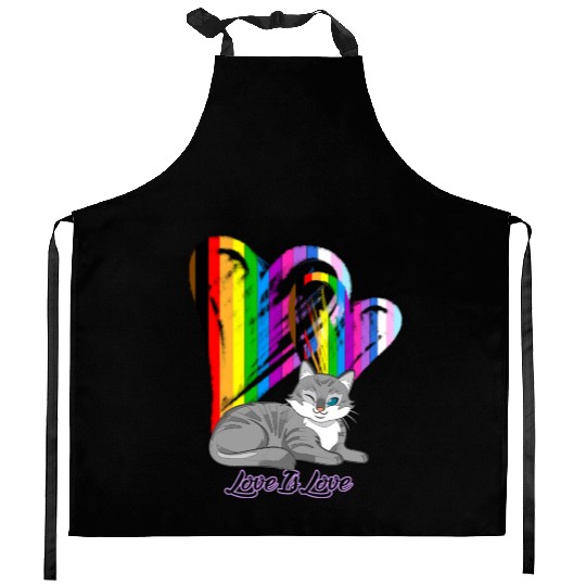 Love Is Love Cat - LGBTQ+ Pet Owner Kitchen Aprons