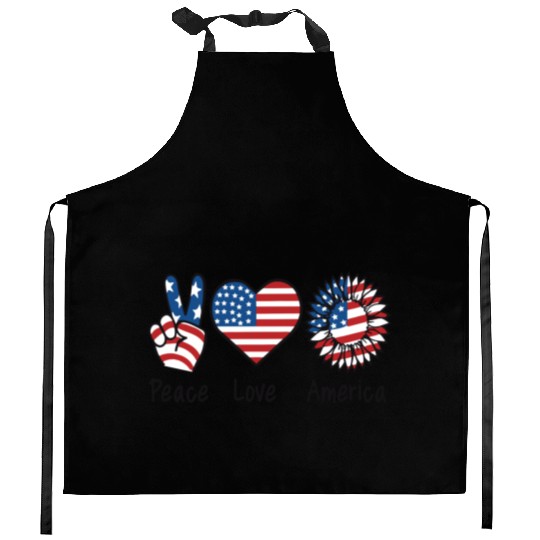 4th of July American Flag Sunflower Peace Love US Kitchen Aprons