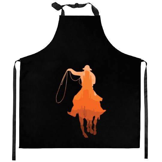 Cowboy Sunset Vintage Western Landscape Horseback Kitchen Aprons