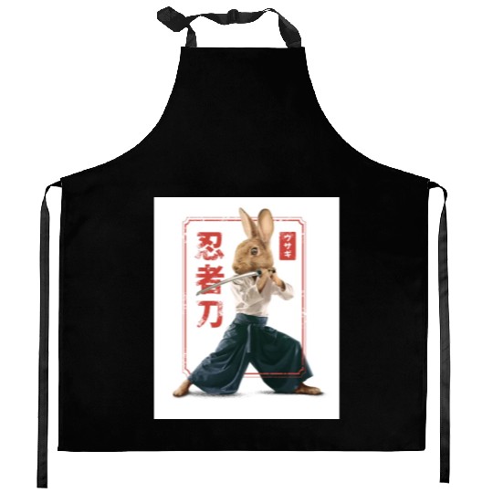 Rabbit with katana Rabbit with katana gift inspira Kitchen Aprons