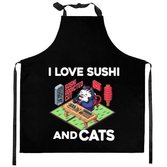 I Love Sushi And Cats, Sushi Lover, Japan, Kitchen Aprons
