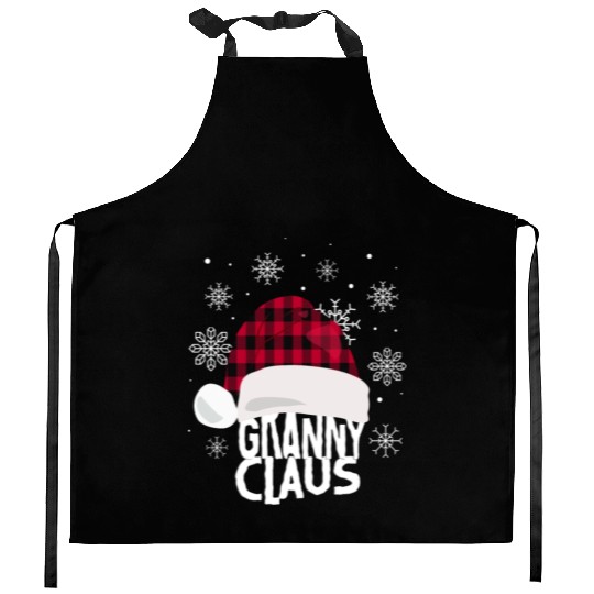 Womens Granny Claus Christmas Buffalo Plaid Santa Kitchen Aprons