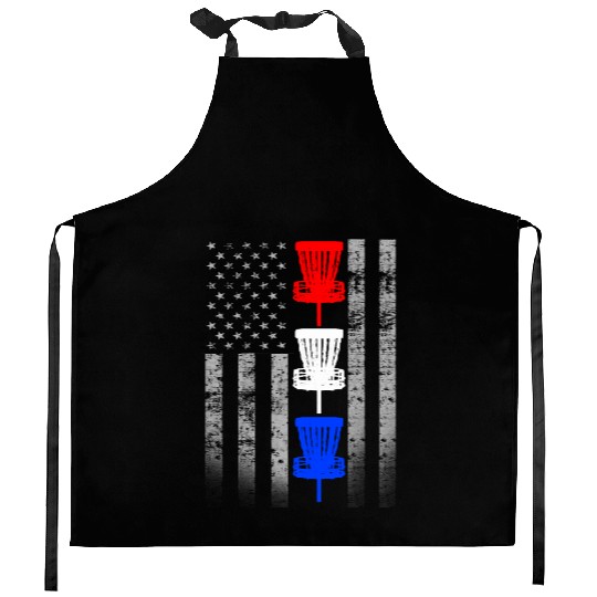 Red White and Blue Disc Golf Flag Kitchen Aprons