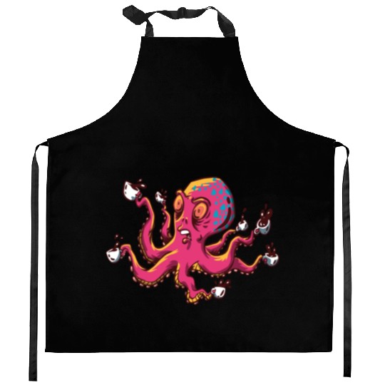 Octopus Drinking Coffee Kitchen Aprons