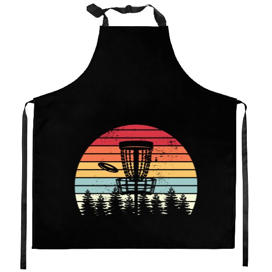 Disc Golf Retro Distressed Trees Sunset Kitchen Aprons