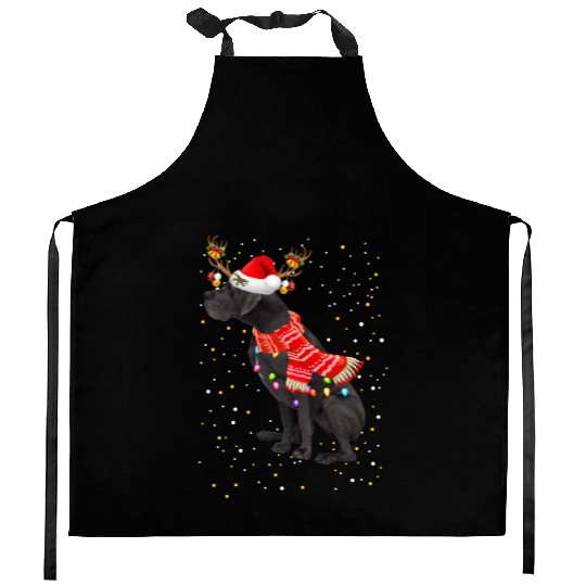 Great Dane Reindeer Christmas Light Kitchen Aprons