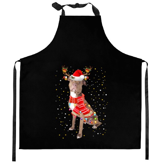Pitbull Reindeer Christmas Light Kitchen Aprons